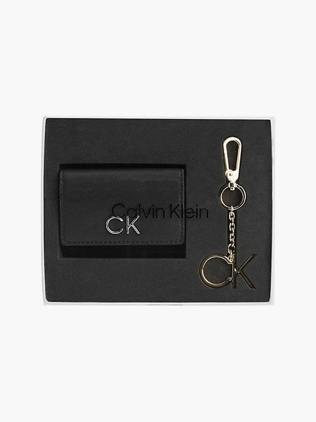 Calvin Klein USA Trifold And Keyring Gift Set Womens Wallet Black 0451836-QB